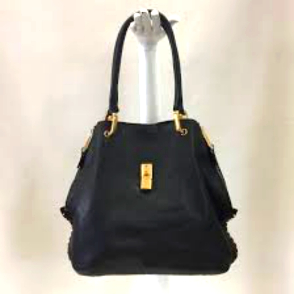 Marc Jacobs Large Lock Key Paradise Amber Black Gold Tone Studded Leather  Bag